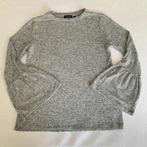 Tempted Sweater Top Women S Grey Marled Knit Bell Sleeve Preppy Coquette Y2K
